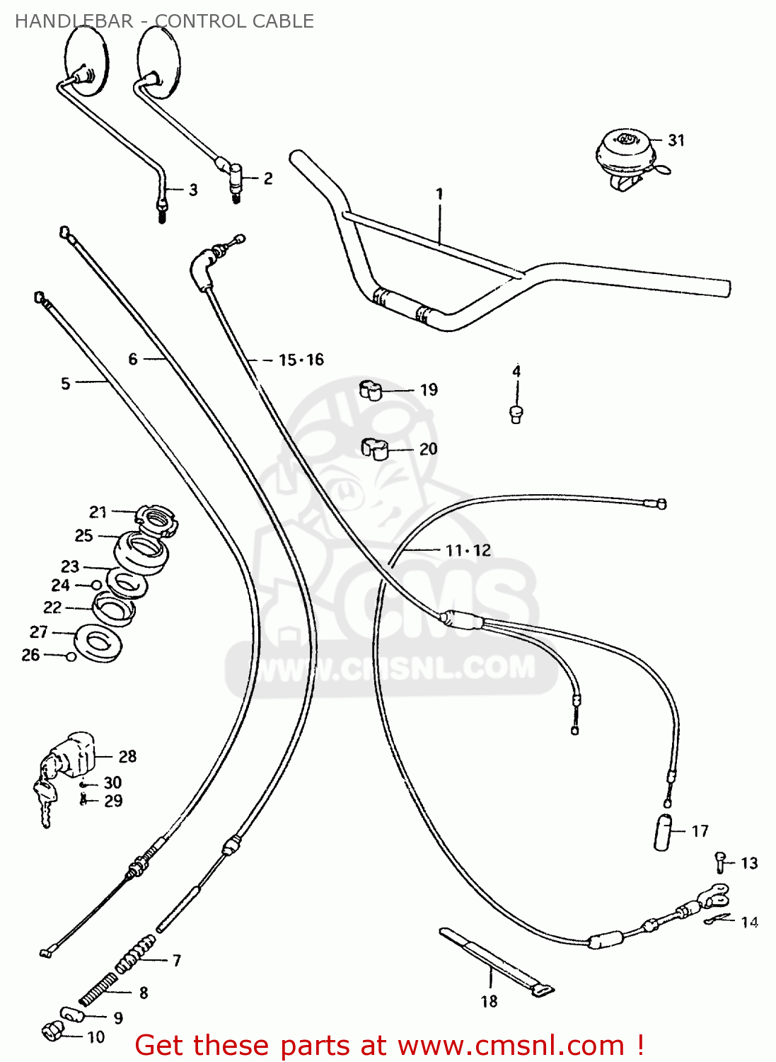 HANDLEBAR - CONTROL CABLE TS50ERP 1981 (T) FRANCE NETHERLANDS (E04 E25)