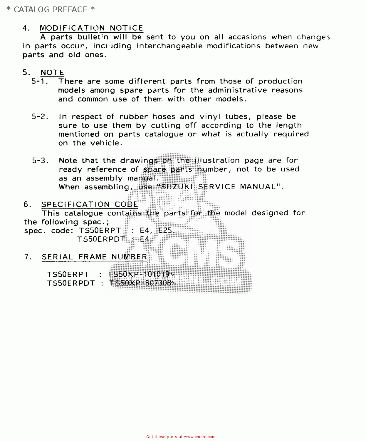 Suzuki TS50ERPD 1981 (T) FRANCE (E04) * CATALOG PREFACE * buy