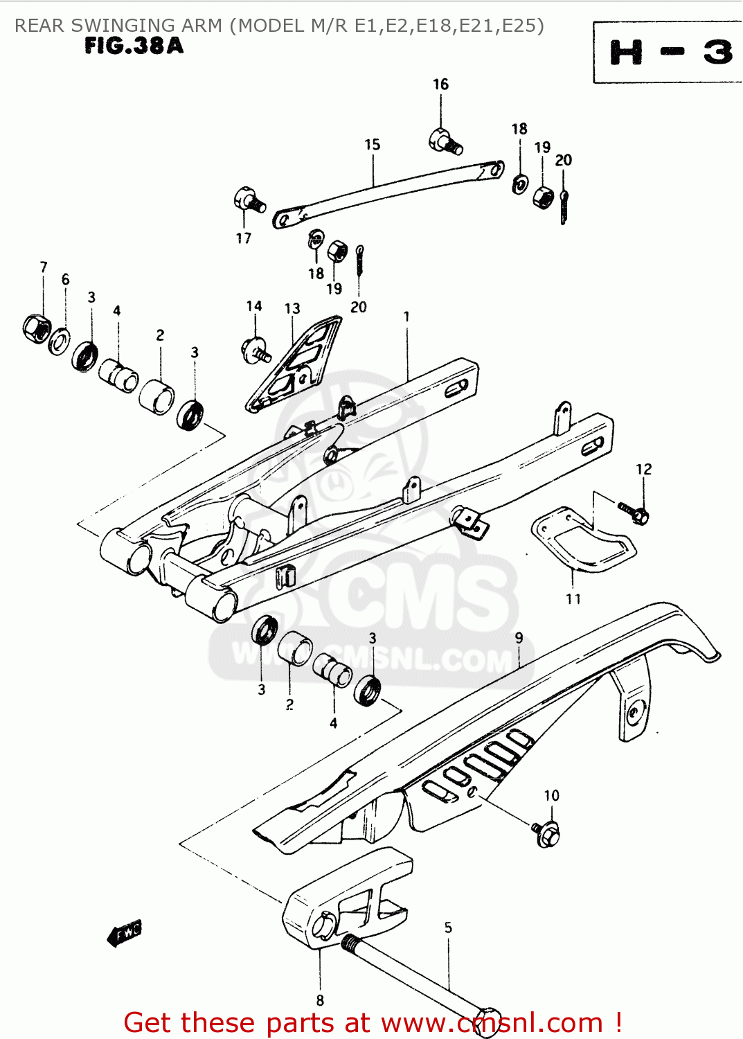 REAR SWINGING ARM (MODEL M/R E1,E2,E18,E21,E25) TS50XK 1984 (E) (E02 E16 E18 E21)