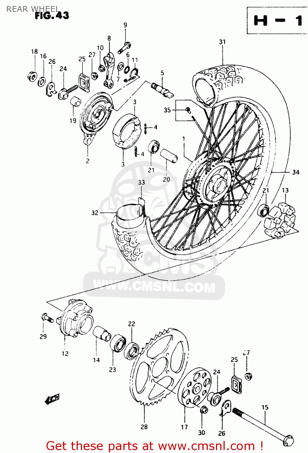 REAR WHEEL TS50XK 1984 (E) (E02 E16 E18 E21)