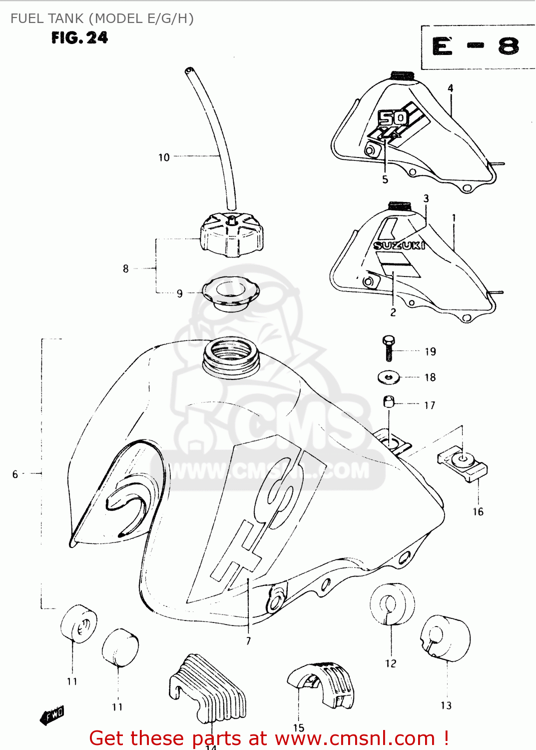 FUEL TANK (MODEL E/G/H) TS50XK 1986 (G) (E02 E16 E18 E21 E25)