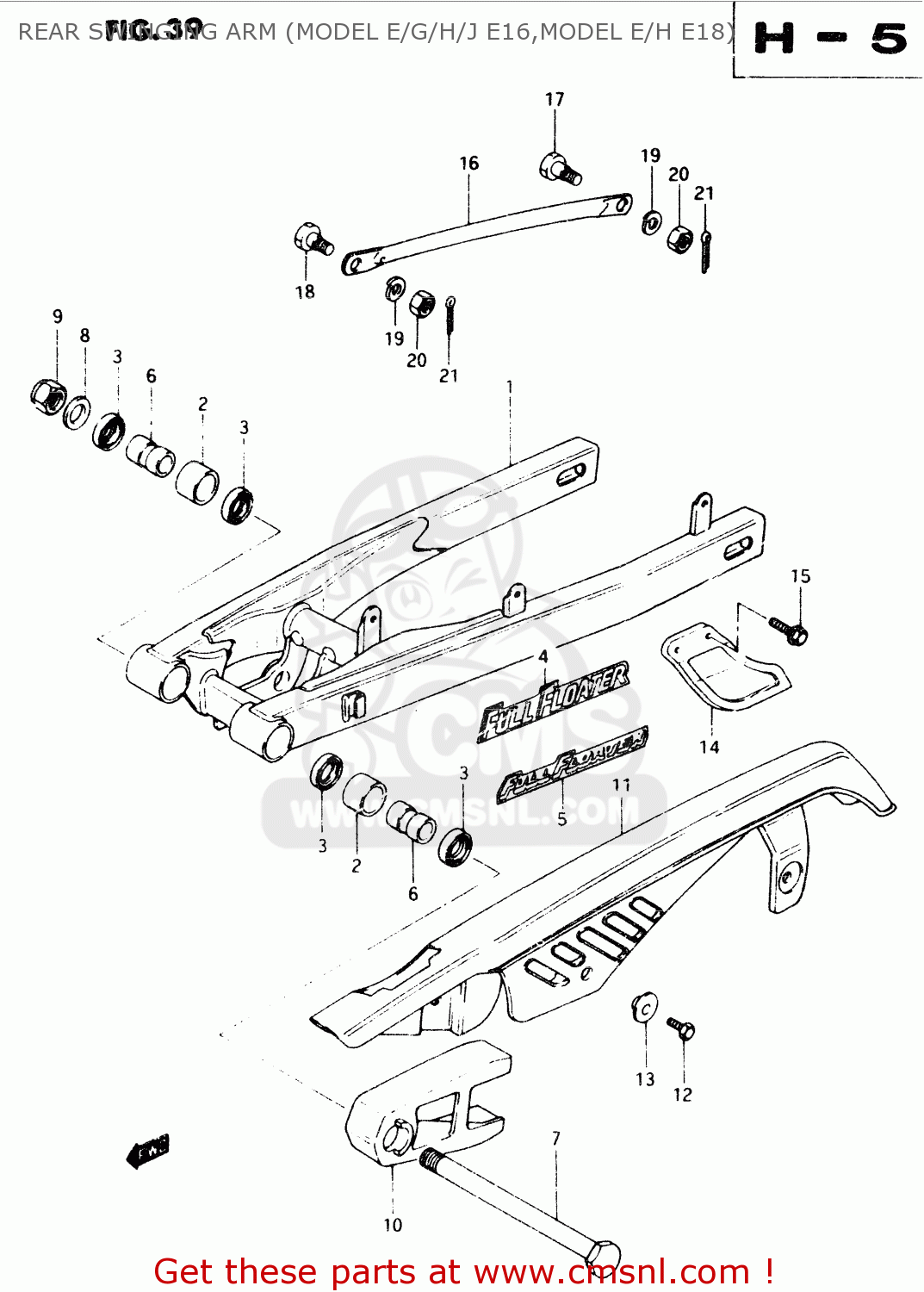 REAR SWINGING ARM (MODEL E/G/H/J E16,MODEL E/H E18) TS50XK 1987 (H) (E02 E16 E18 E21 E25)