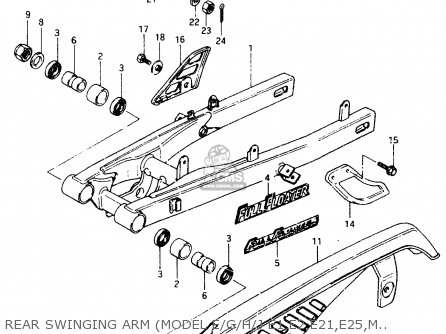 REAR SWINGING ARM (MODEL E/G/H/J E1,E2,E21,E25,MODEL J E18) - TS50XK 1987 (H) (E02 E16 E18 E21 E25)
