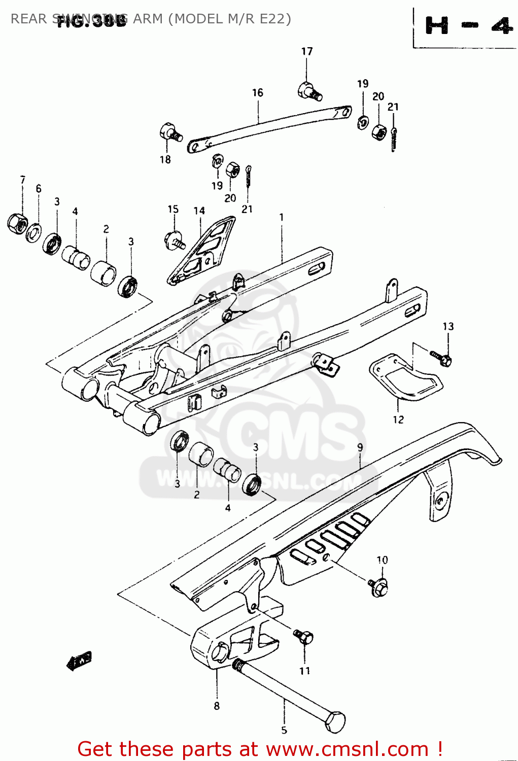 REAR SWINGING ARM (MODEL M/R E22) TS50XK 1988 (J) (E01 E02 E16 E18 E21 E25)