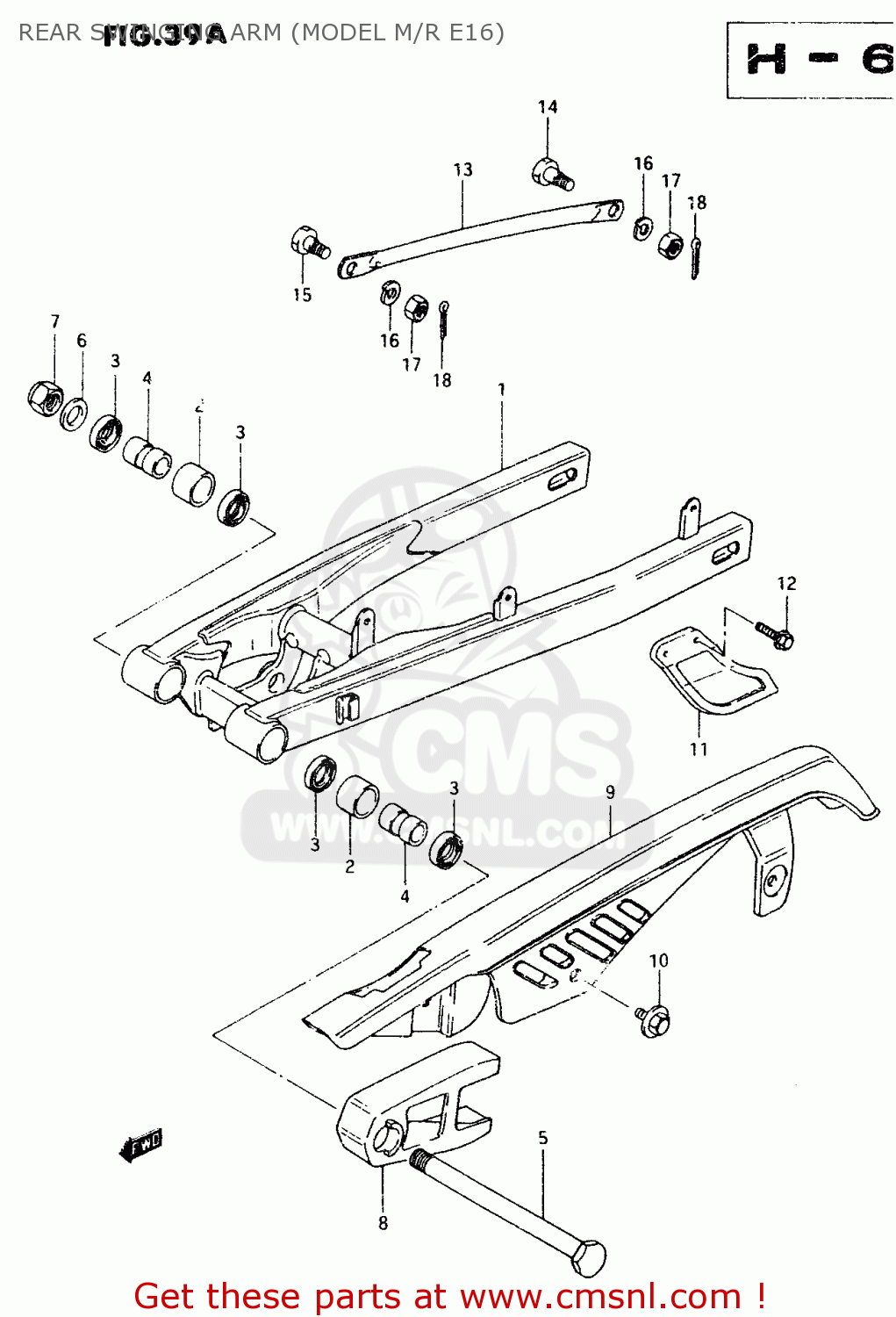 REAR SWINGING ARM (MODEL M/R E16) TS50XK 1988 (J) (E01 E02 E16 E18 E21 E25)