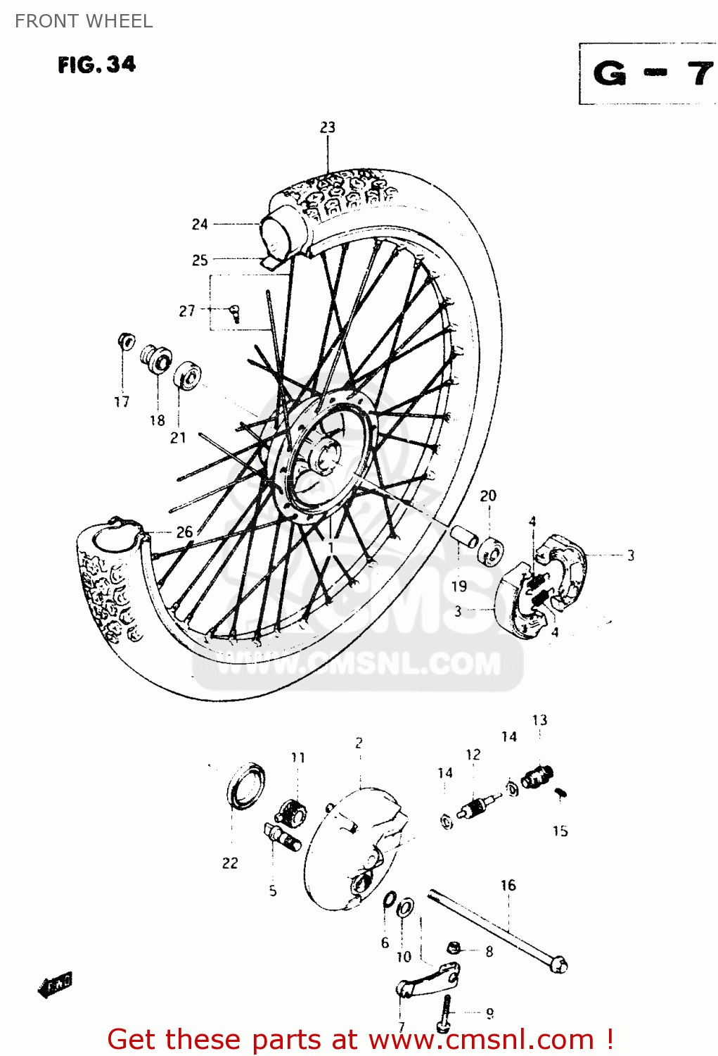 FRONT WHEEL TS50XK 1994 (R) (E01 E02 E16 E17 E18 E22 E25)