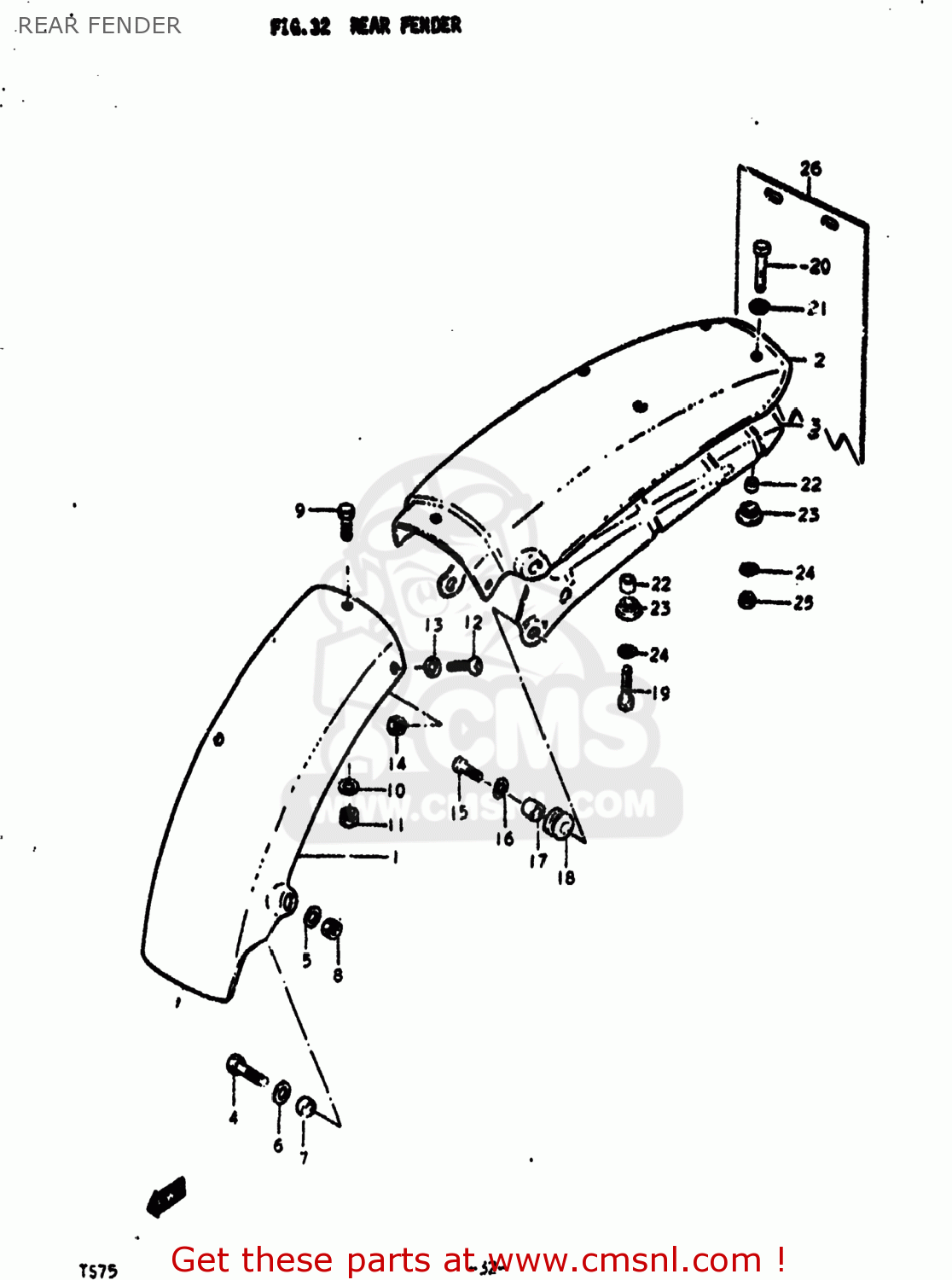 REAR FENDER TS75 1975 (M) USA (E03)
