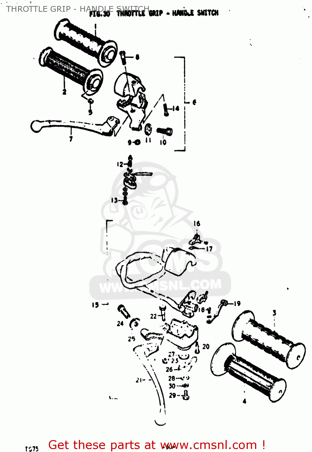 THROTTLE GRIP - HANDLE SWITCH TS75 1976 (A) USA (E03)