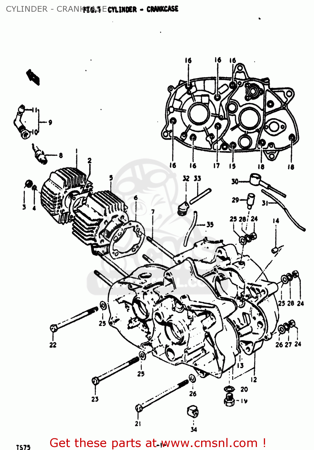 Suzuki TS75 1977 (B) USA (E03) CYLINDER - CRANKCASE - buy original ...