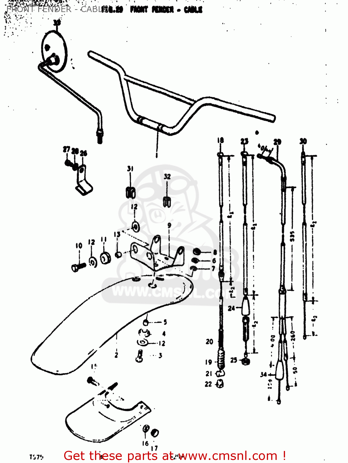 FRONT FENDER - CABLE TS75 1977 (B) USA (E03)