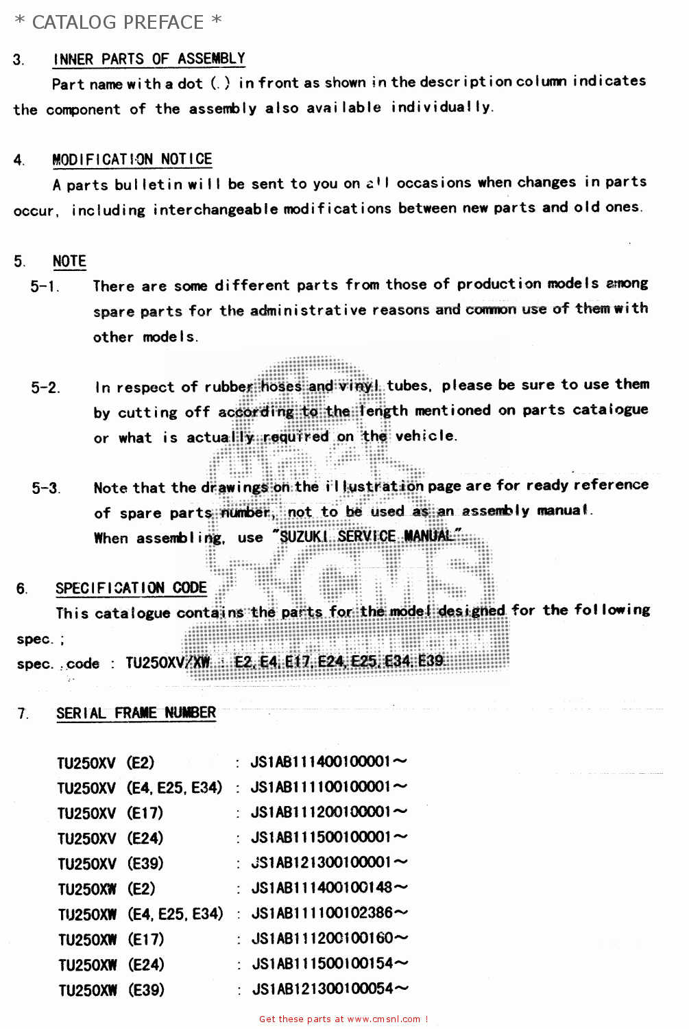 * CATALOG PREFACE * TU250X 1997 (V) (E02 E04 E17 E24 E25 E34 E39)