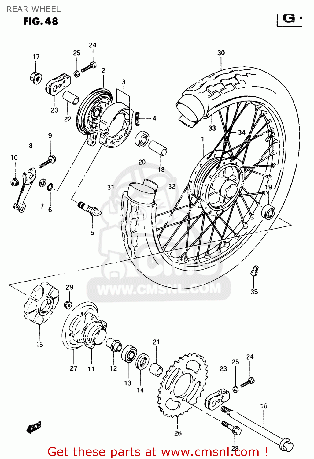 REAR WHEEL TU250X 1998 (W) (E02 E04 E17 E24 E25 E34 E39)