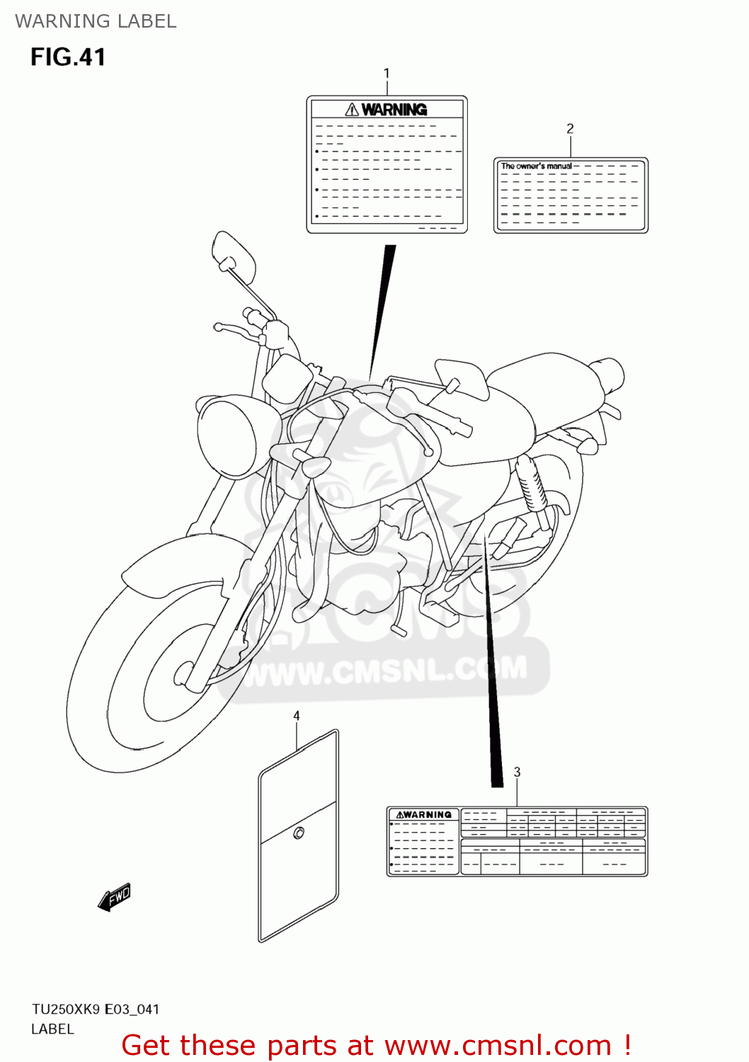 WARNING LABEL TU250X 2009 (K9) USA (E03)