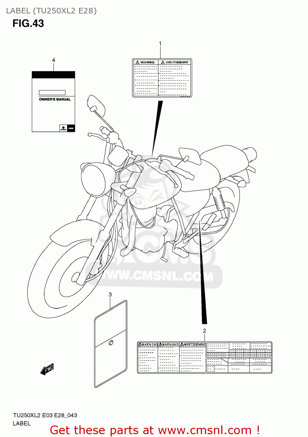 LABEL (TU250XL2 E28) TU250X 2012 (L2) USA (E03)