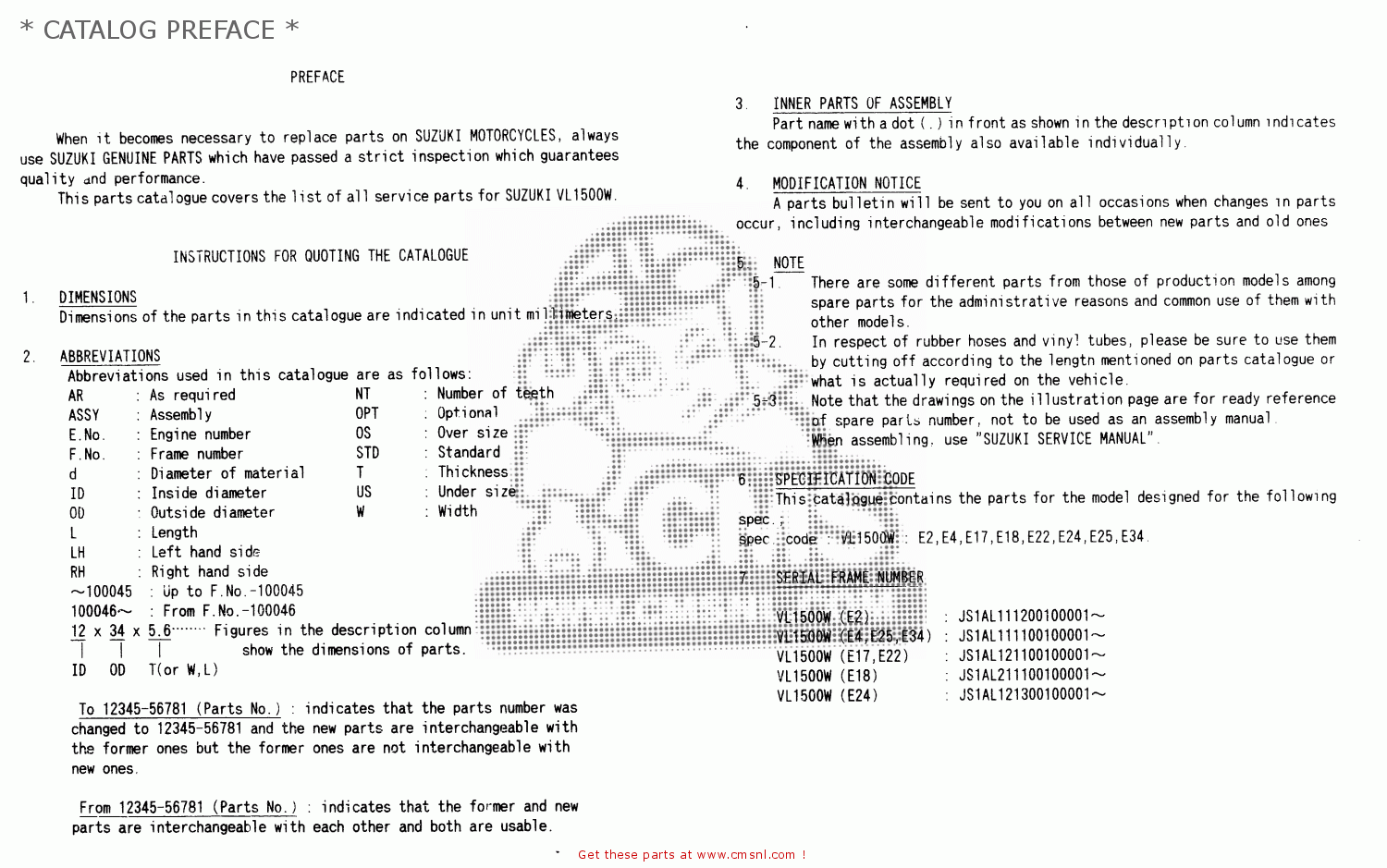 * CATALOG PREFACE * VL1500 1998 (W) (E02 E04 E17 E18 E22 E24 E25 E34)