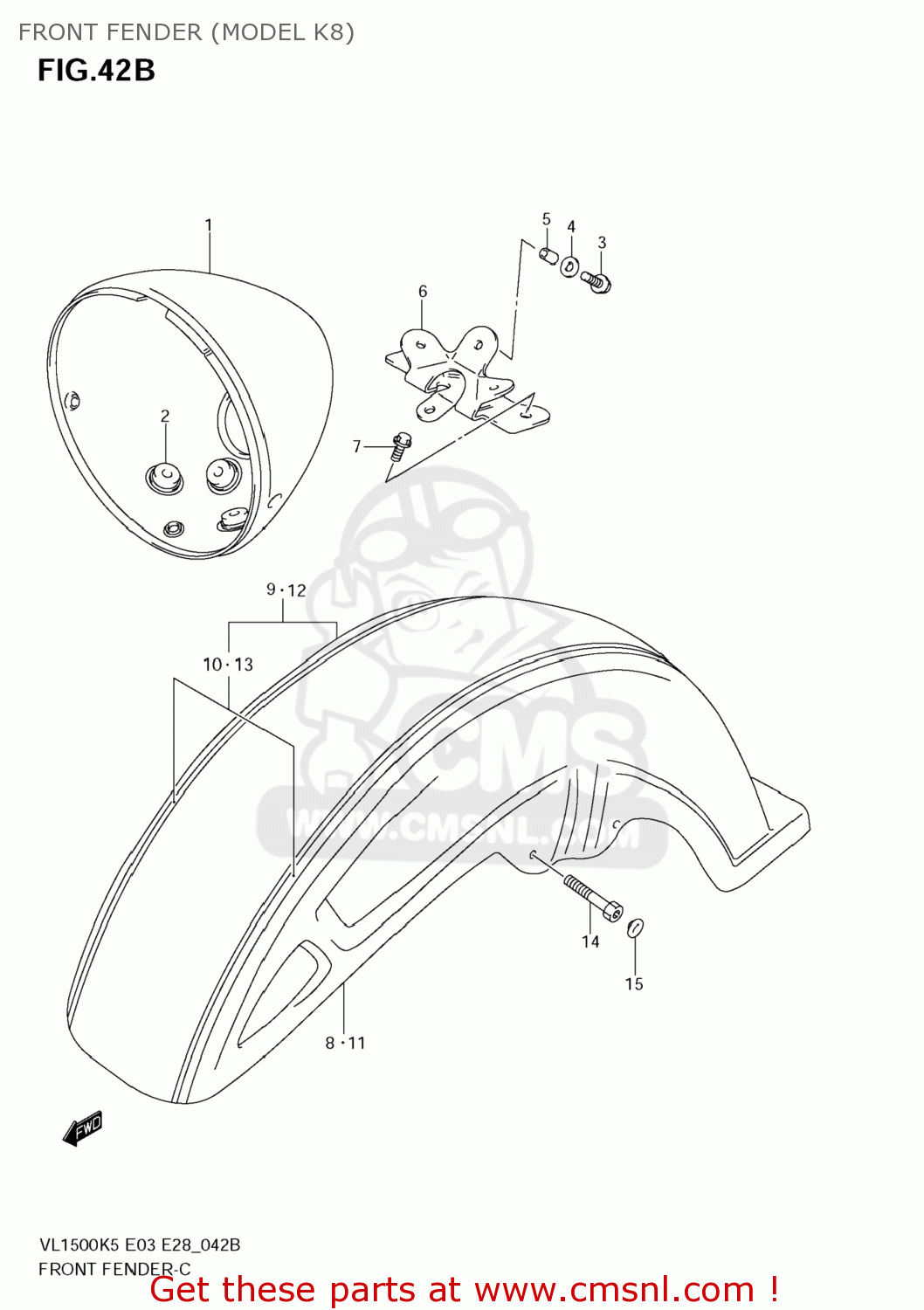 FRONT FENDER (MODEL K8) VL1500 BOULEVARD C90 2005 (K5) USA (E03)