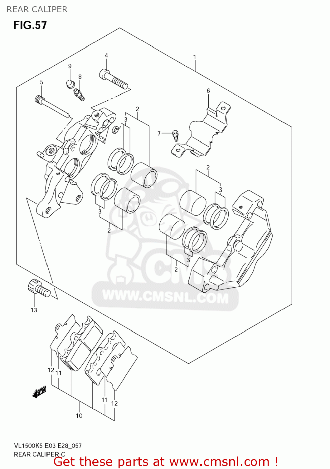 REAR CALIPER VL1500 BOULEVARD C90 2005 (K5) USA (E03)