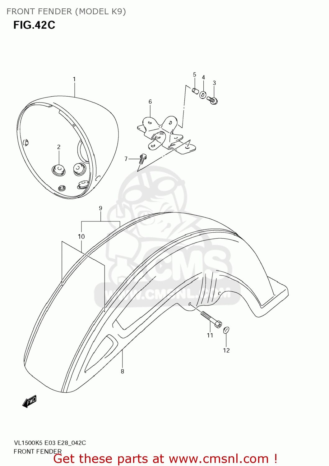 FRONT FENDER (MODEL K9) VL1500 BOULEVARD C90 2006 (K6) USA (E03)