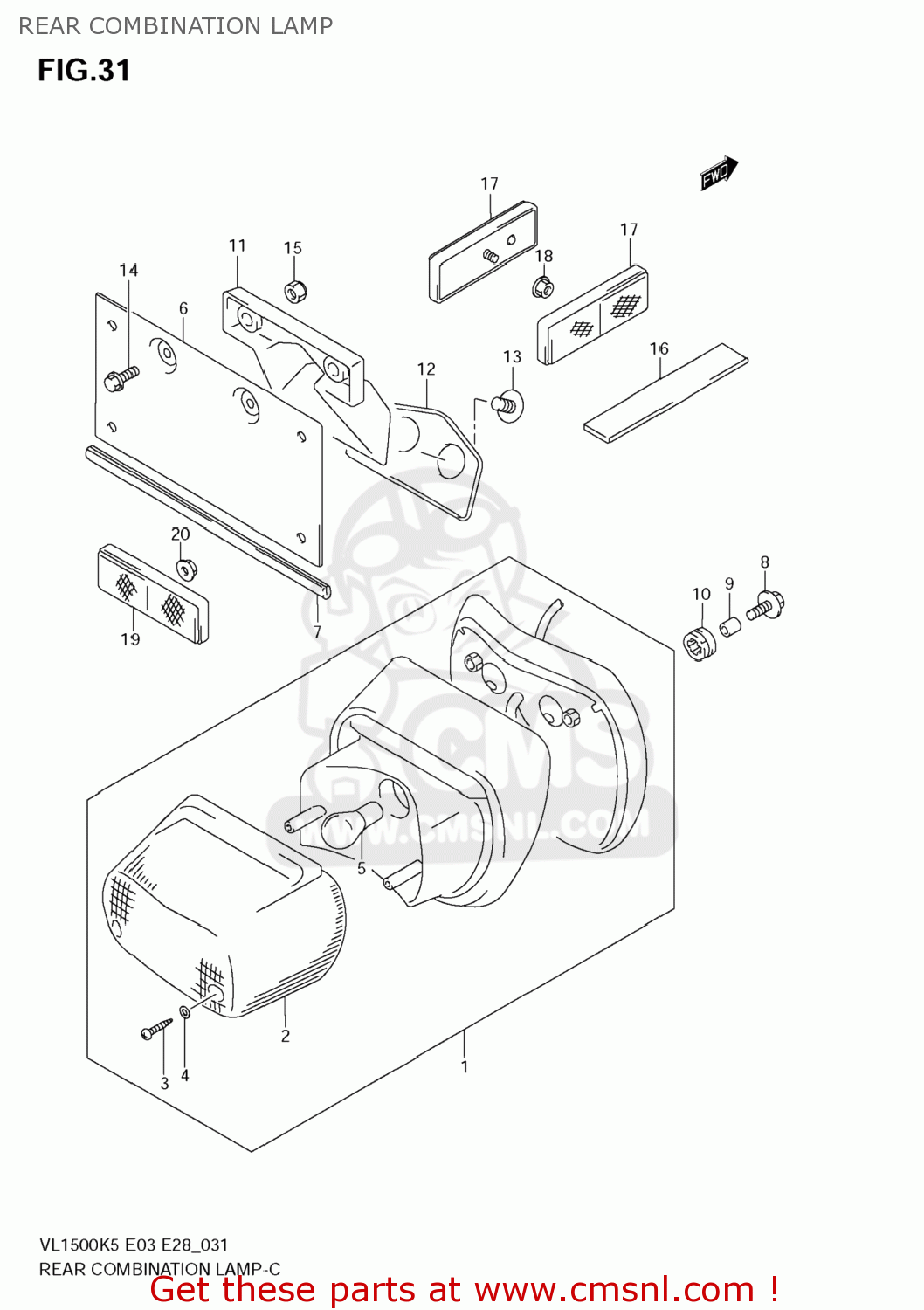 REAR COMBINATION LAMP VL1500 BOULEVARD C90 2006 (K6) USA (E03)