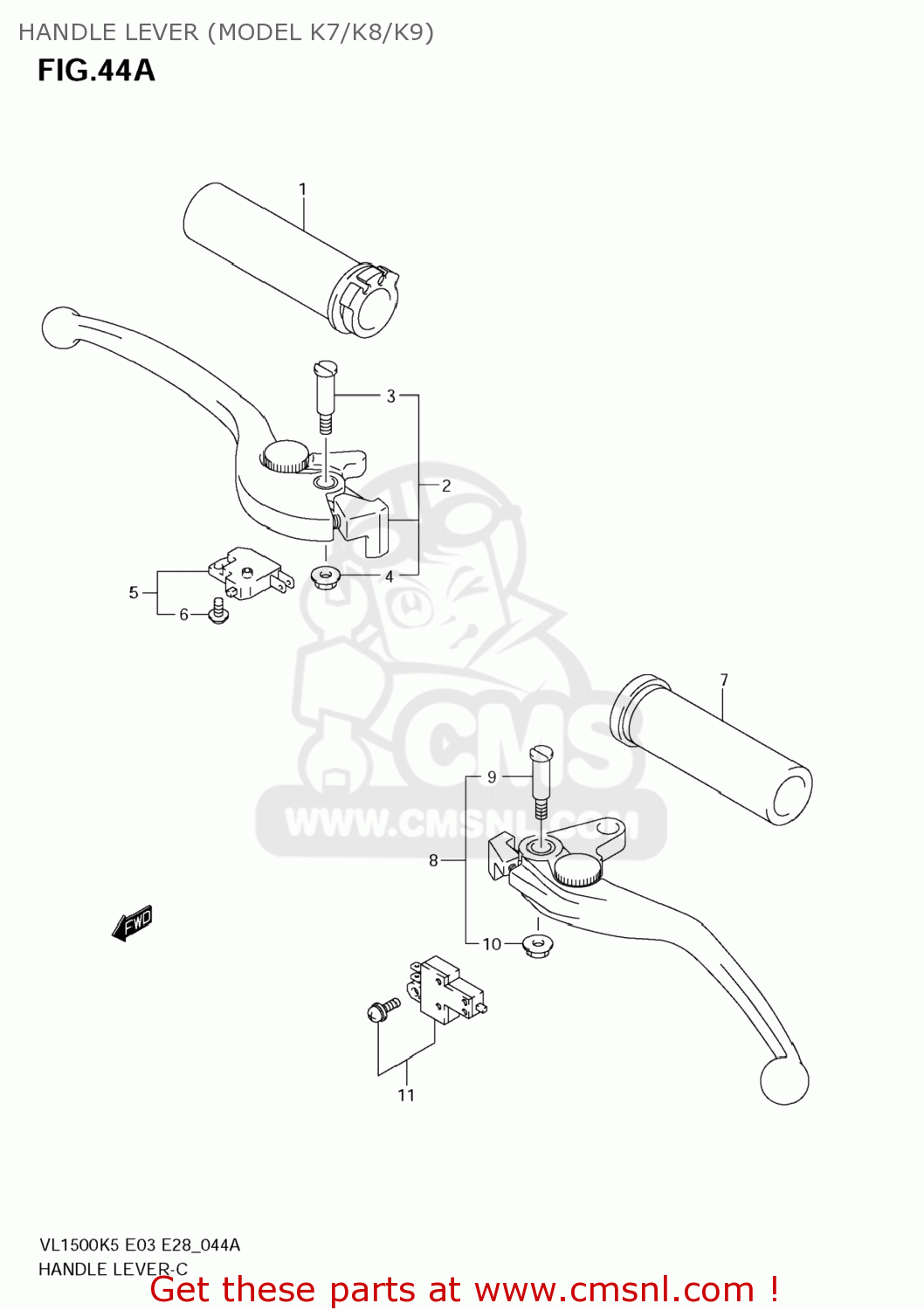 HANDLE LEVER (MODEL K7/K8/K9) VL1500 BOULEVARD C90 2009 (K9) USA (E03)
