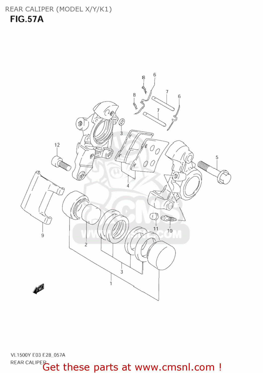 REAR CALIPER (MODEL X/Y/K1) VL1500 INTRUDER 1998 (W) USA (E03)
