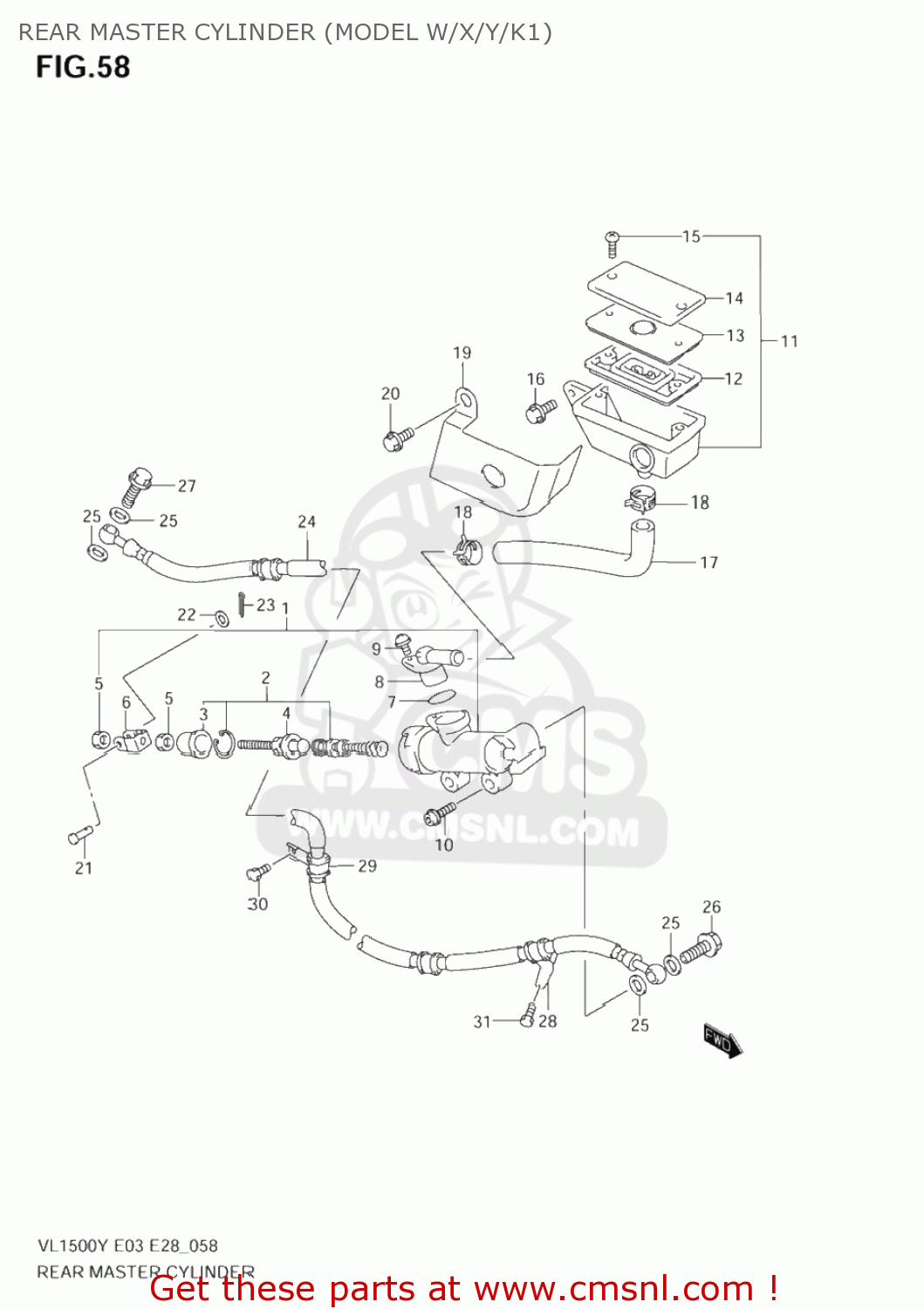 REAR MASTER CYLINDER (MODEL W/X/Y/K1) VL1500 INTRUDER 1998 (W) USA (E03)