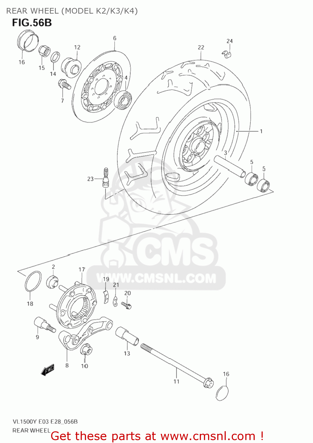 REAR WHEEL (MODEL K2/K3/K4) VL1500 INTRUDER 1998 (W) USA (E03)