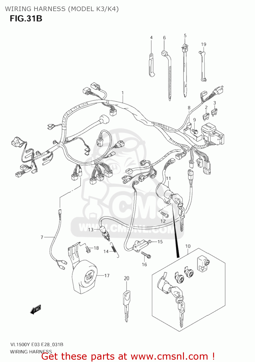 WIRING HARNESS (MODEL K3/K4) VL1500 INTRUDER 1998 (W) USA (E03)