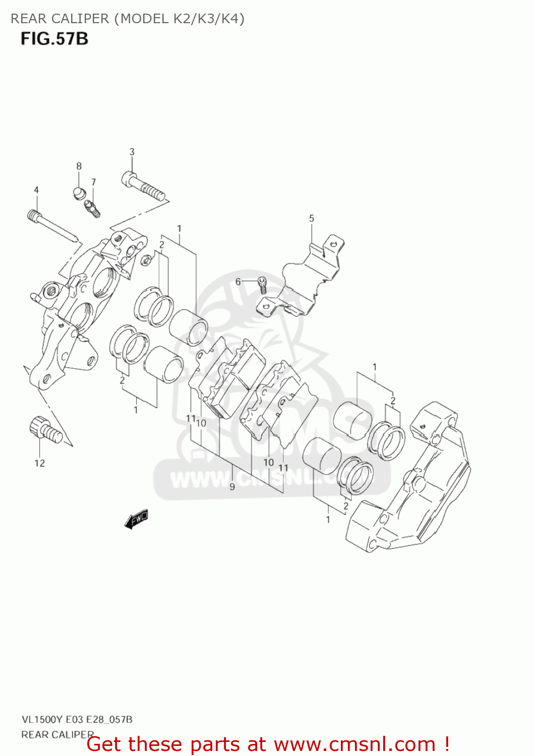 REAR CALIPER (MODEL K2/K3/K4) VL1500 INTRUDER 1999 (X) USA (E03)