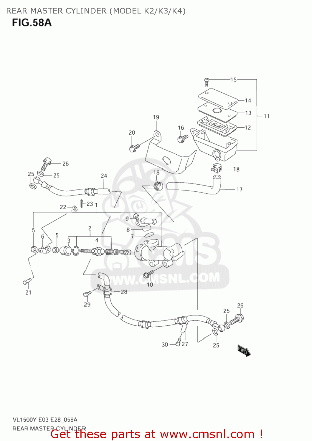 REAR MASTER CYLINDER (MODEL K2/K3/K4) VL1500 INTRUDER 2000 (Y) USA (E03)