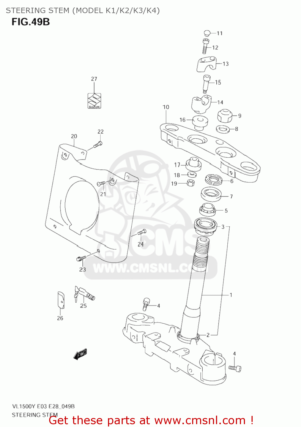 STEERING STEM (MODEL K1/K2/K3/K4) VL1500 INTRUDER 2000 (Y) USA (E03)