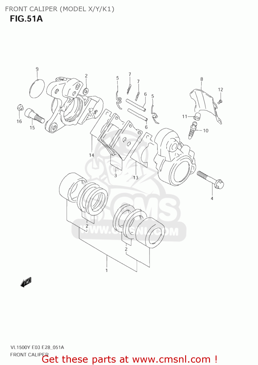 FRONT CALIPER (MODEL X/Y/K1) VL1500 INTRUDER 2001 (K1) USA (E03)