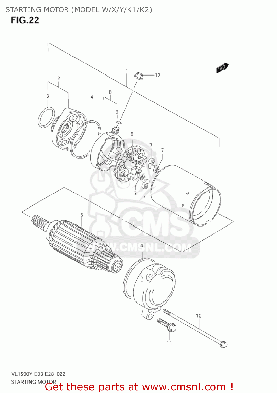 STARTING MOTOR (MODEL W/X/Y/K1/K2) VL1500 INTRUDER 2003 (K3) USA (E03)