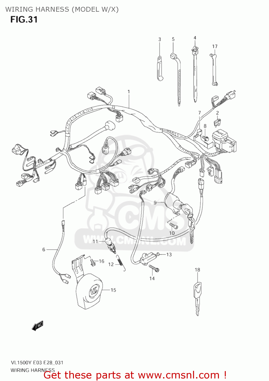 WIRING HARNESS (MODEL W/X) VL1500 INTRUDER 2003 (K3) USA (E03)