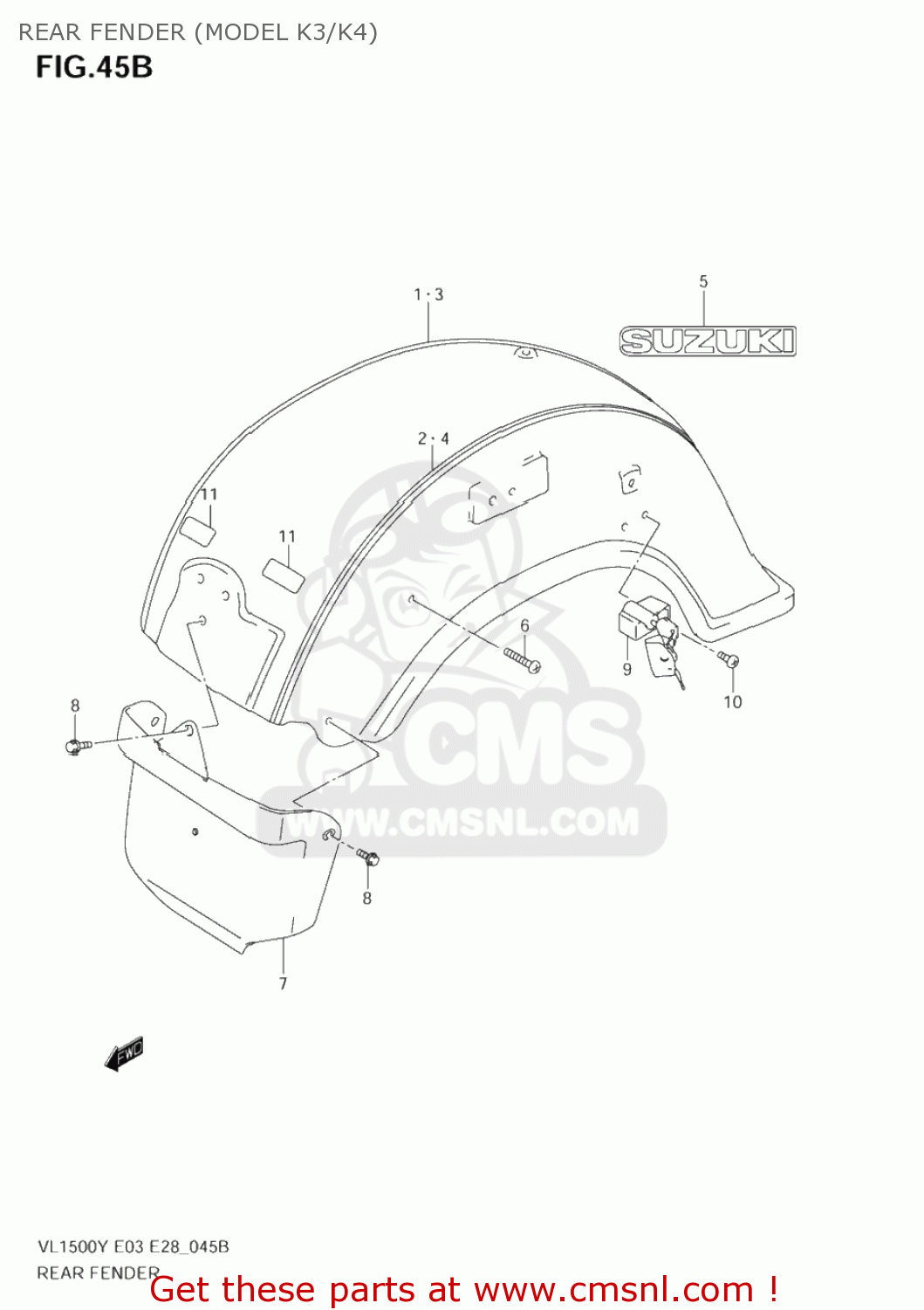 REAR FENDER (MODEL K3/K4) VL1500B INTRUDER 1999 (X) USA (E03)