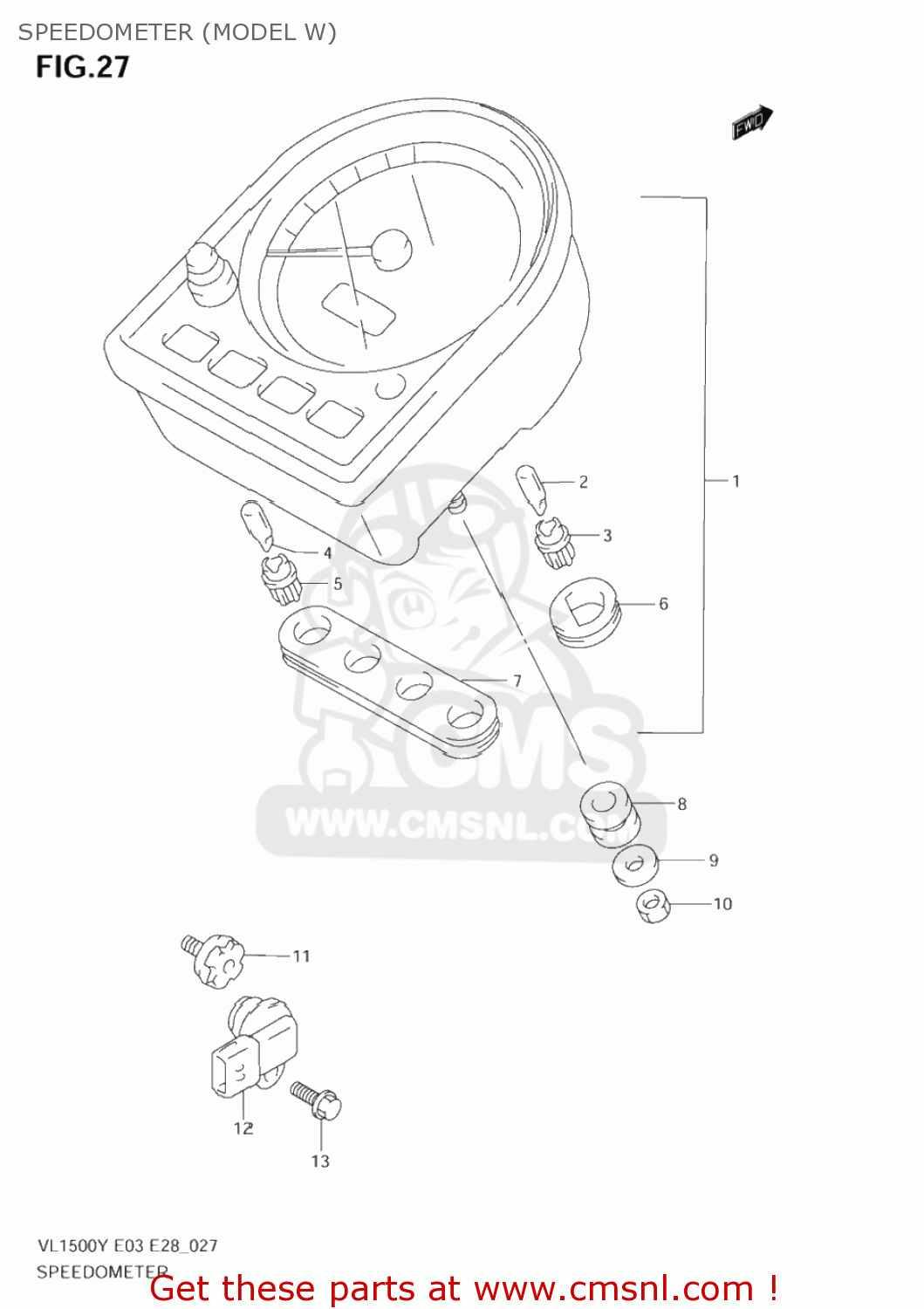 SPEEDOMETER (MODEL W) VL1500B INTRUDER 2001 (K1) USA (E03)