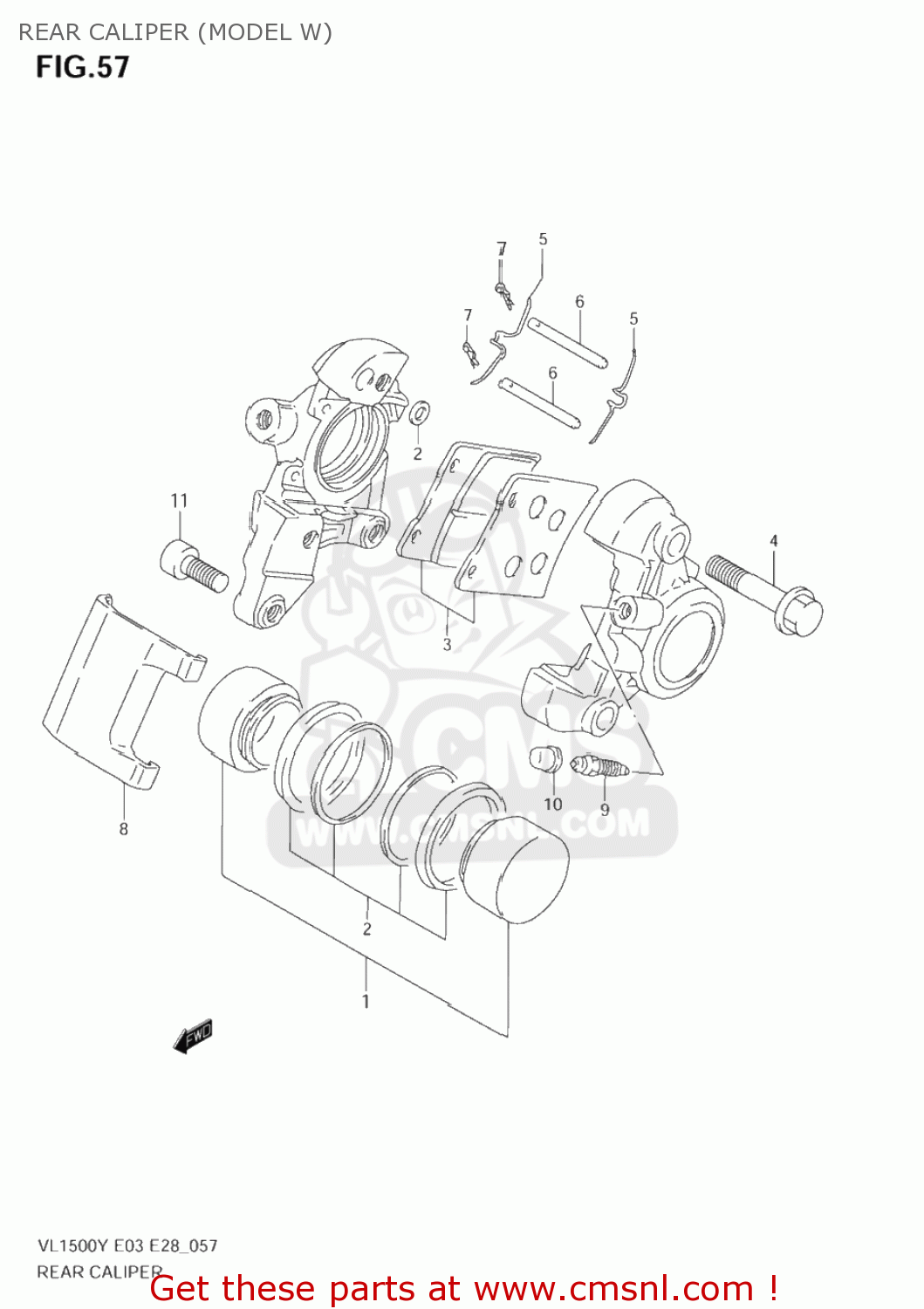 REAR CALIPER (MODEL W) VL1500B INTRUDER 2002 (K2) USA (E03)