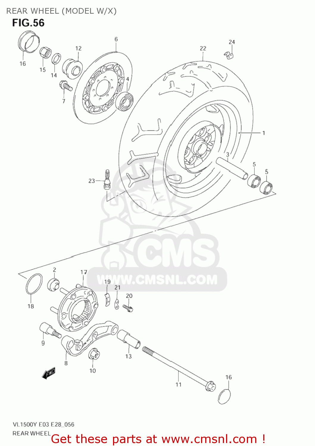 REAR WHEEL (MODEL W/X) VL1500B INTRUDER 2004 (K4) USA (E03)