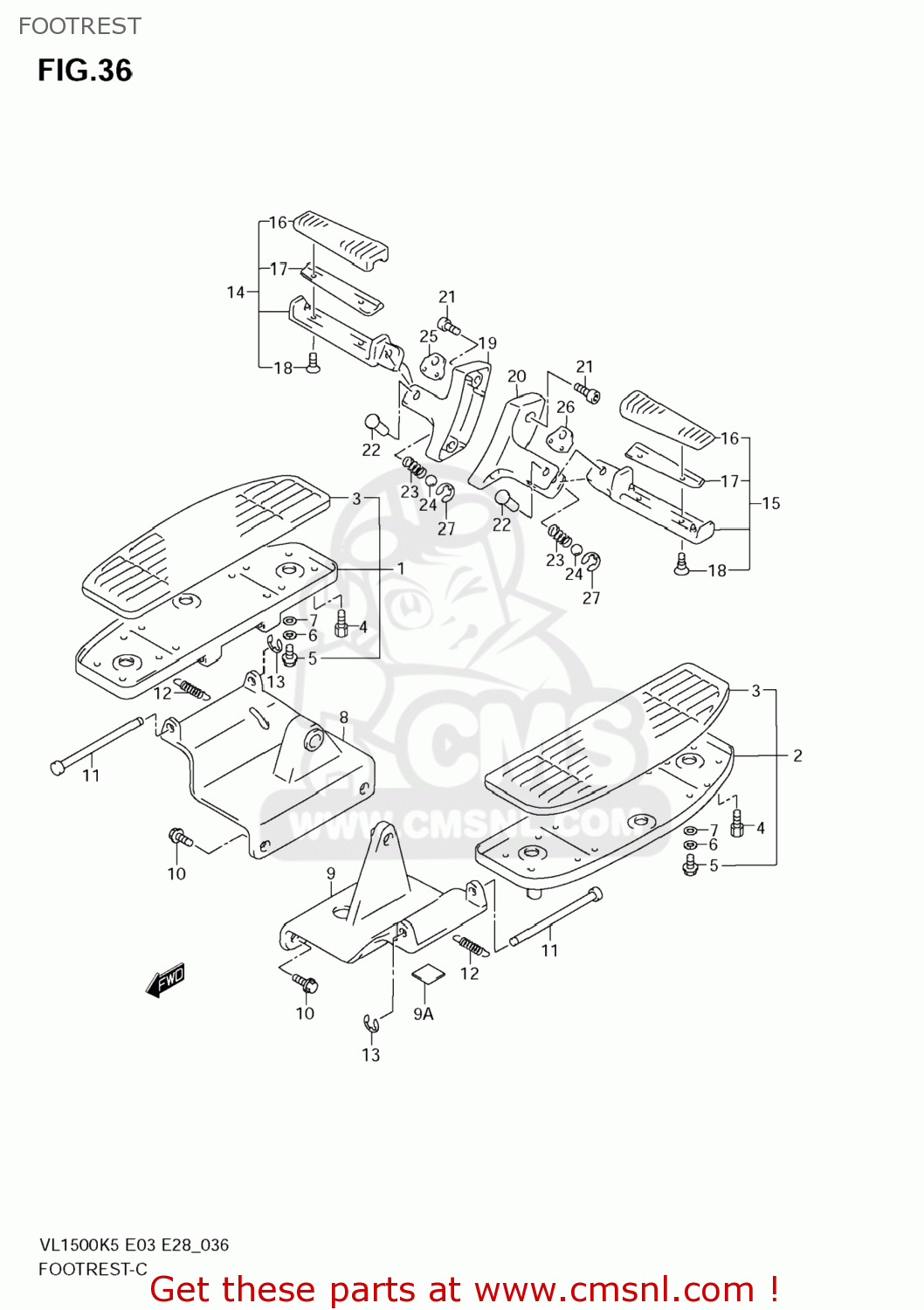 FOOTREST VL1500T BOULEVARD C90 2005 (K5) USA (E03)