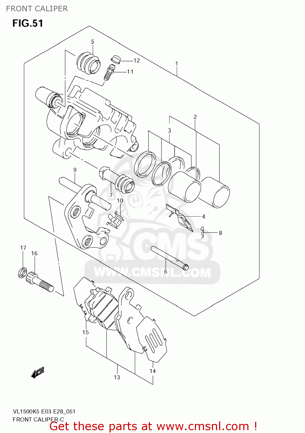 FRONT CALIPER VL1500T BOULEVARD C90 2005 (K5) USA (E03)