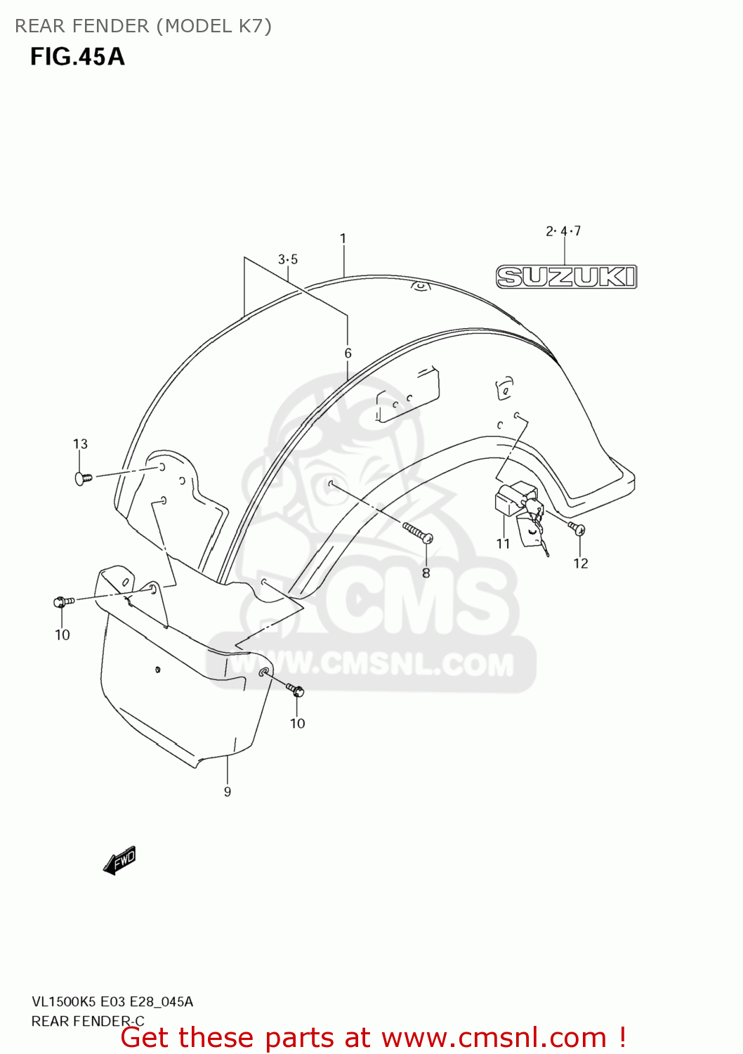 REAR FENDER (MODEL K7) VL1500T BOULEVARD C90 2005 (K5) USA (E03)