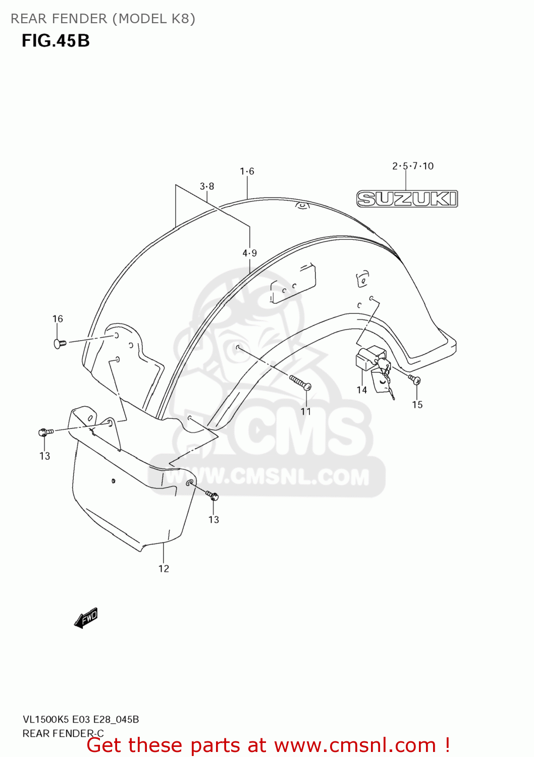 REAR FENDER (MODEL K8) VL1500T BOULEVARD C90 2005 (K5) USA (E03)