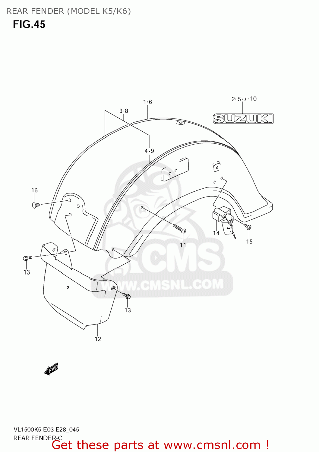 REAR FENDER (MODEL K5/K6) VL1500T BOULEVARD C90 2007 (K7) USA (E03)