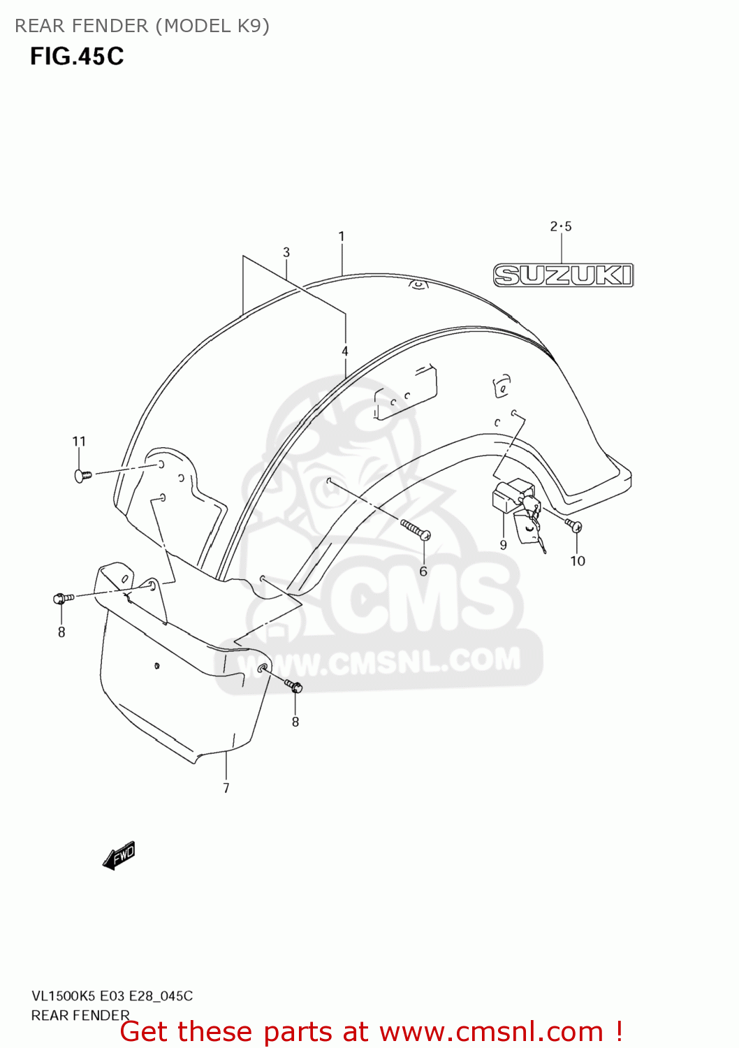 REAR FENDER (MODEL K9) VL1500T BOULEVARD C90 2007 (K7) USA (E03)