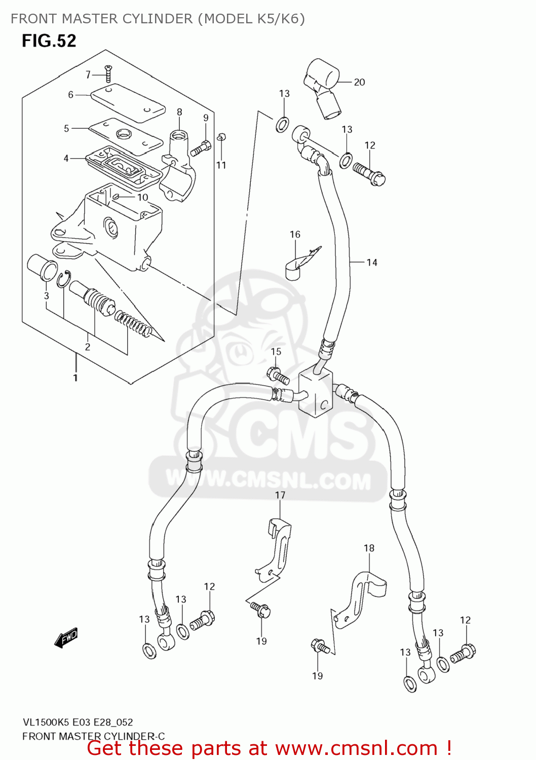 FRONT MASTER CYLINDER (MODEL K5/K6) VL1500T BOULEVARD C90 2008 (K8) USA (E03)