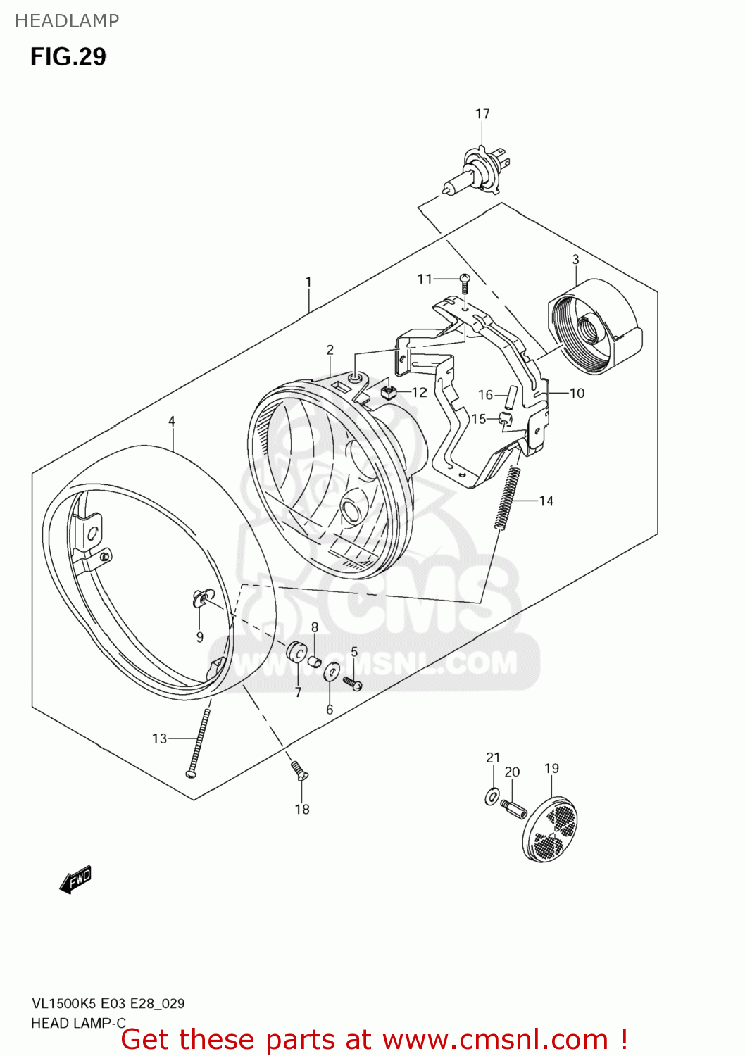 HEADLAMP VL1500T BOULEVARD C90 2008 (K8) USA (E03)