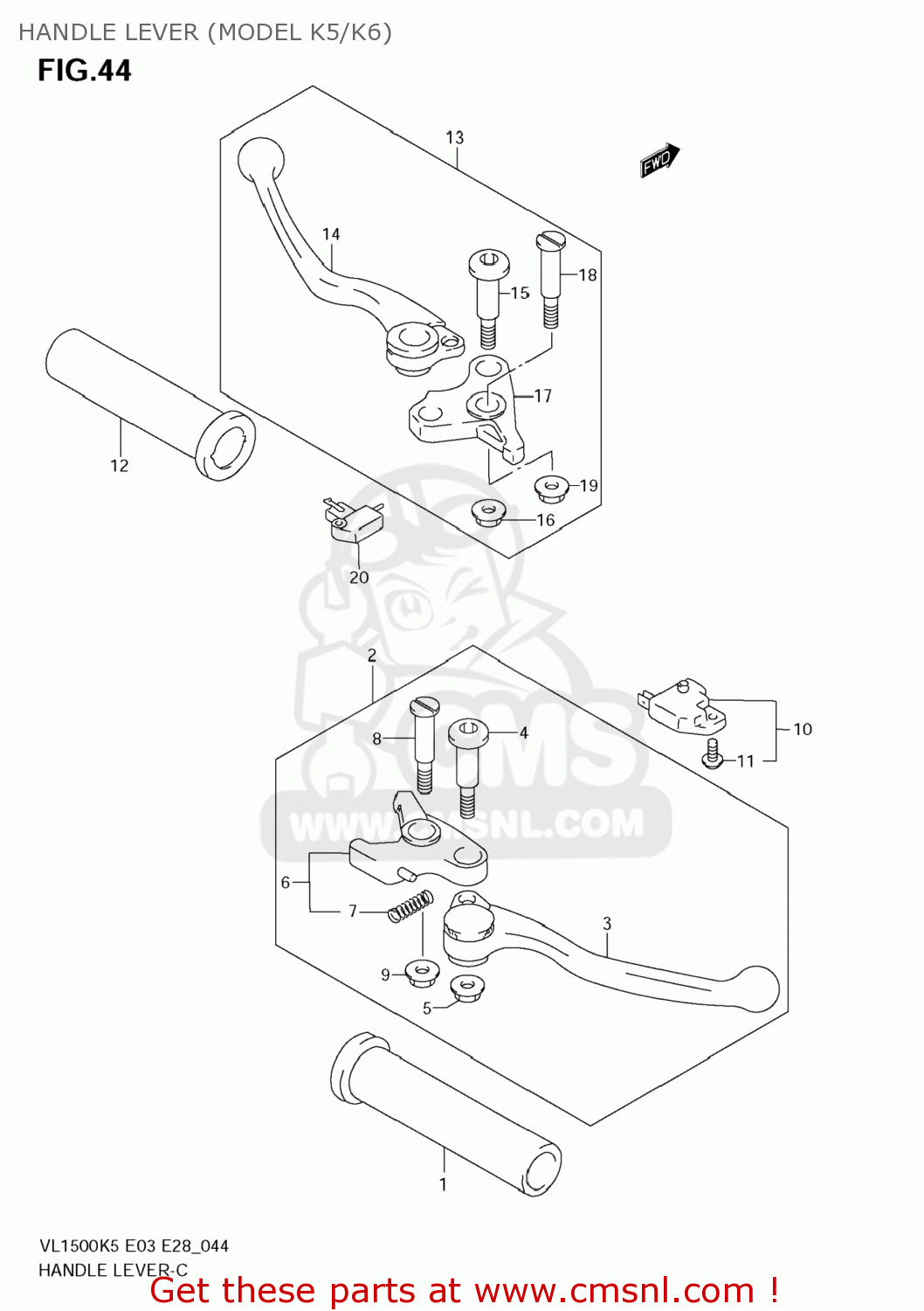 HANDLE LEVER (MODEL K5/K6) VL1500T BOULEVARD C90 2009 (K9) USA (E03)