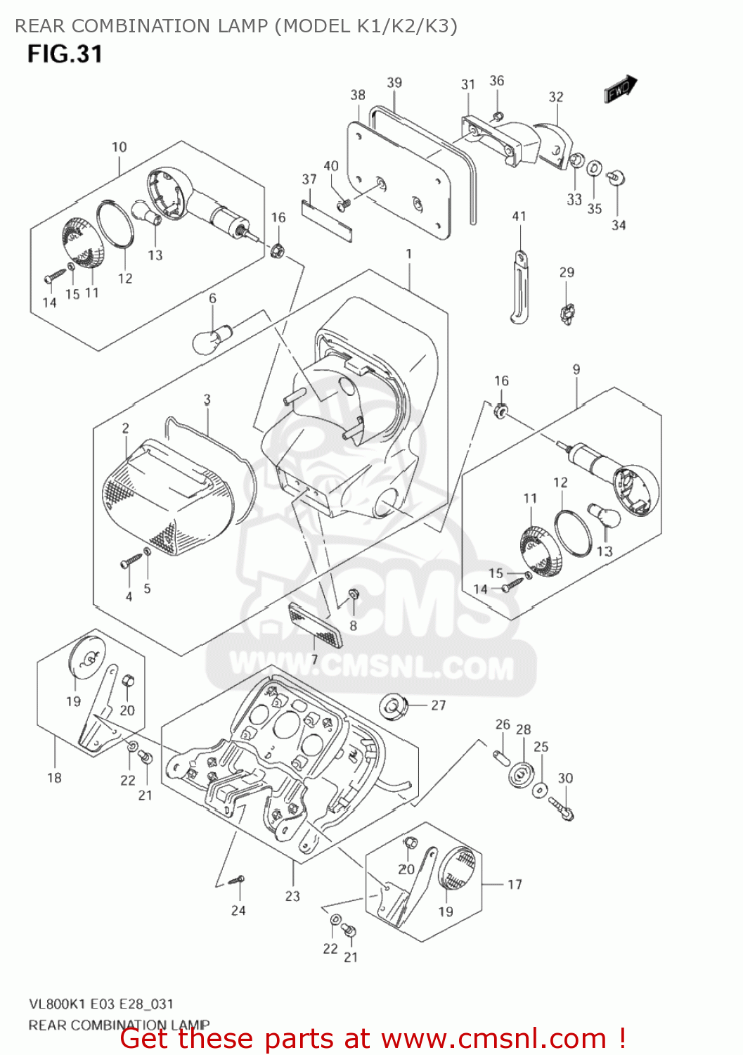 REAR COMBINATION LAMP (MODEL K1/K2/K3) VL800 BOULEVARD C50 2005 (K5) CALIFORNIA (E33)
