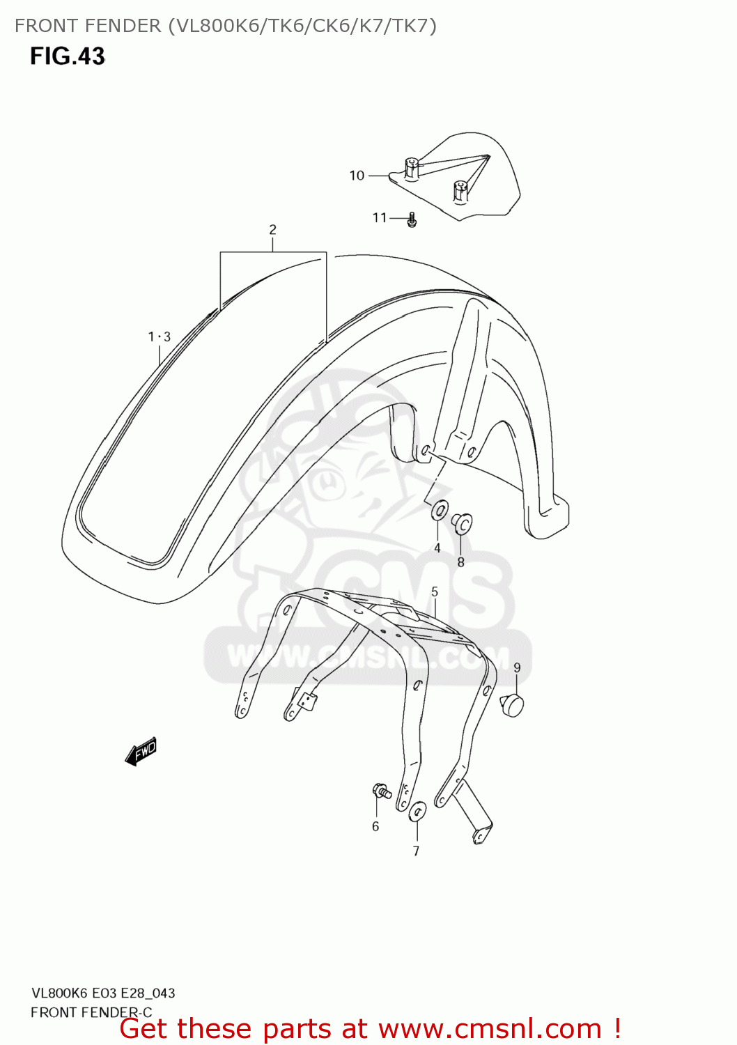 FRONT FENDER (VL800K6/TK6/CK6/K7/TK7) VL800 BOULEVARD C50 2006 (K6) USA (E03)