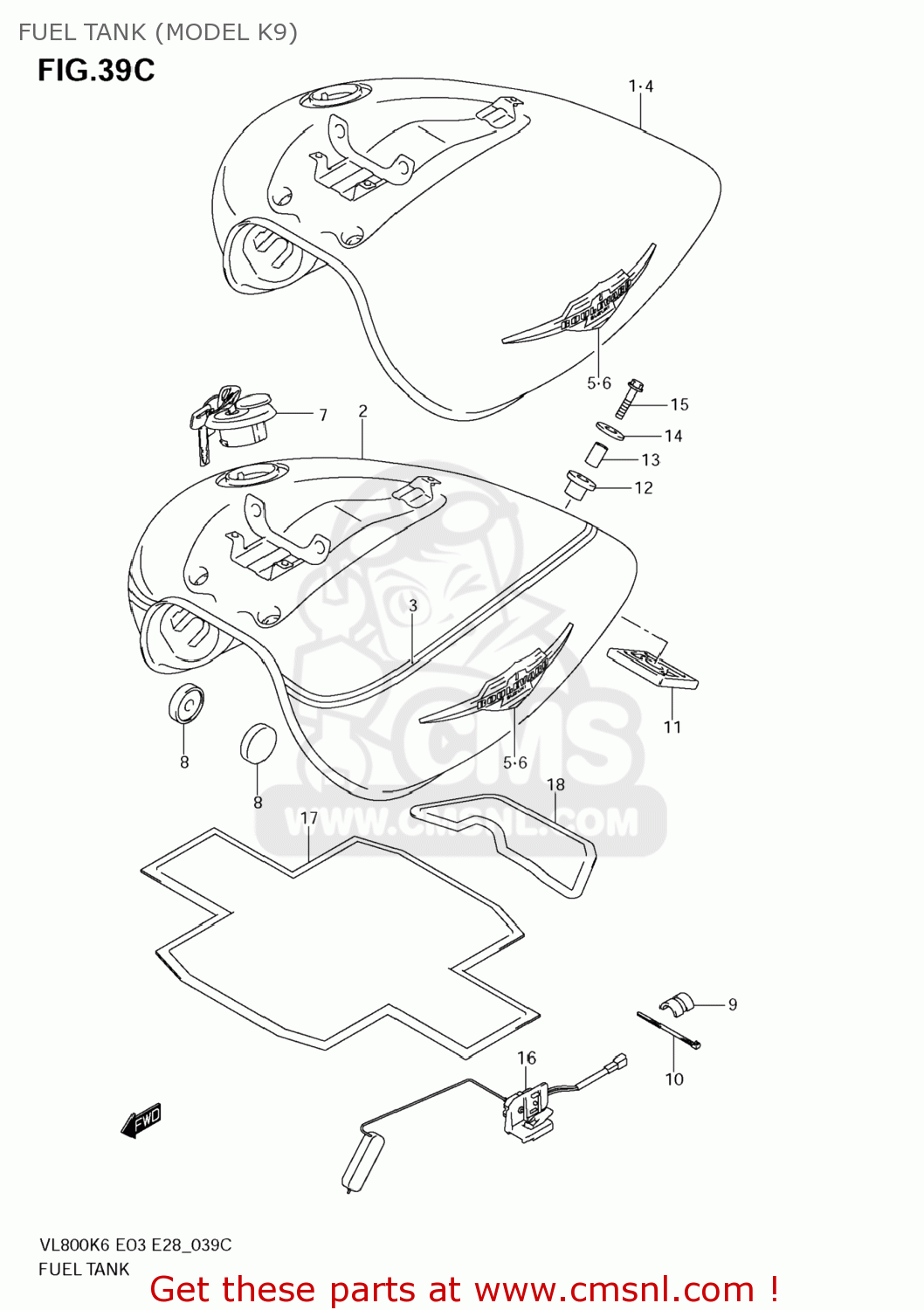 FUEL TANK (MODEL K9) VL800 BOULEVARD C50 2006 (K6) USA (E03)